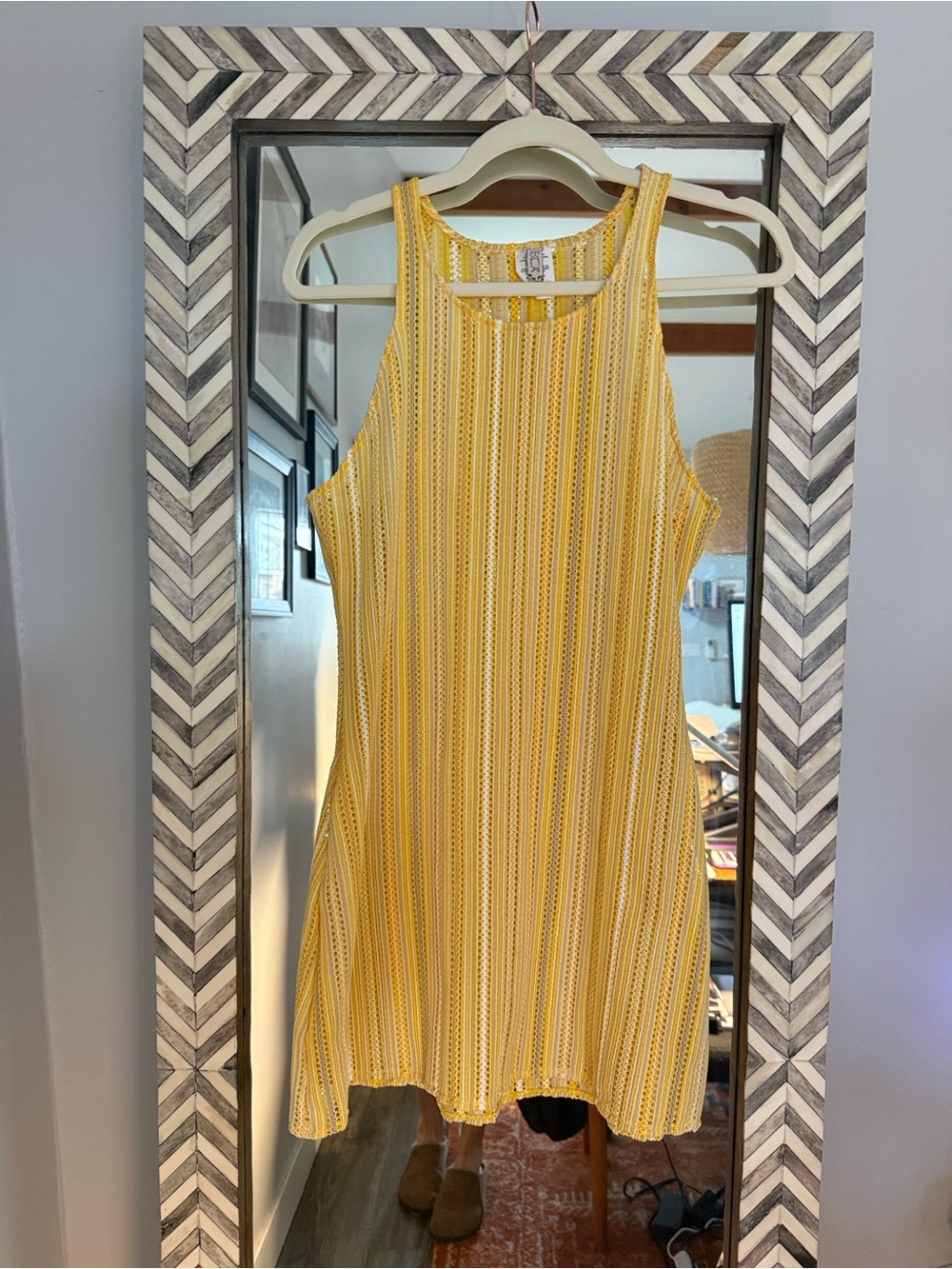 BECCA Yellow Striped Sleeveless Mini Dress